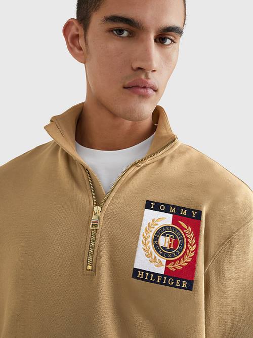 Muške Tommy Hilfiger Icons Logo Half-Zip Duks Hoodie Braon | TH956TDN