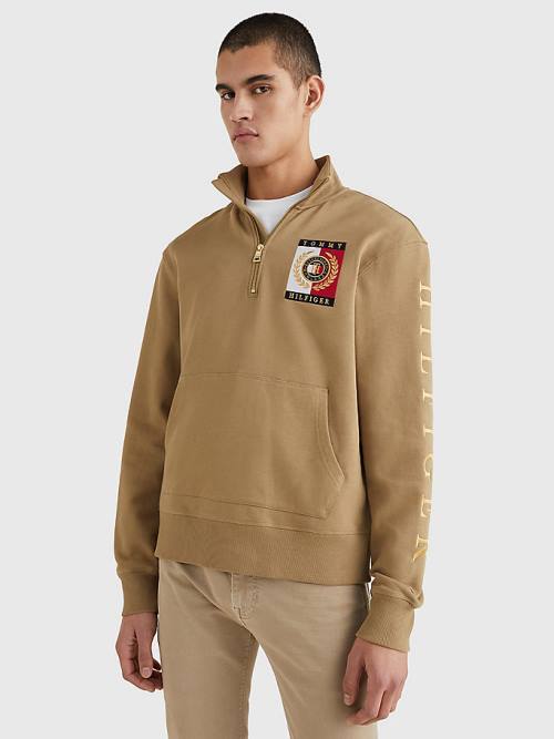 Muške Tommy Hilfiger Icons Logo Half-Zip Duks Hoodie Braon | TH956TDN