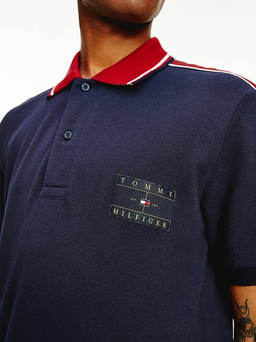 Muške Tommy Hilfiger Icons Logo Tape Regular Fit Polo Majice Plava | TH785DKS