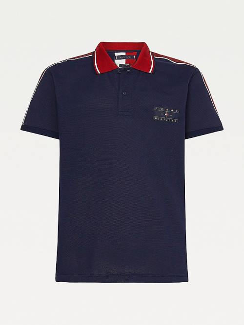 Muške Tommy Hilfiger Icons Logo Tape Regular Fit Polo Majice Plava | TH785DKS