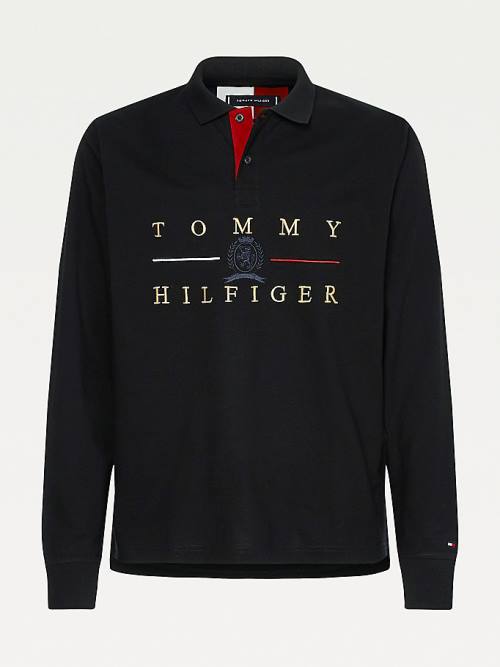 Muške Tommy Hilfiger Icons Long Sleeve Regular Fit Polo Majice Crna | TH756VWP