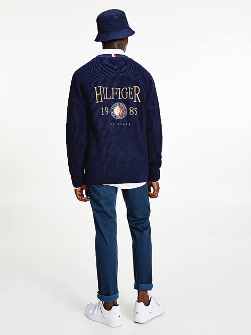 Muške Tommy Hilfiger Icons Oversized Crest Cardigan Džemper Plava | TH724WGT