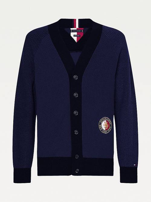 Muške Tommy Hilfiger Icons Oversized Crest Cardigan Džemper Plava | TH724WGT