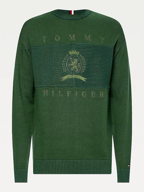 Muške Tommy Hilfiger Icons Oversized Crest Flag Jumper Džemper Zeleno | TH802YAZ