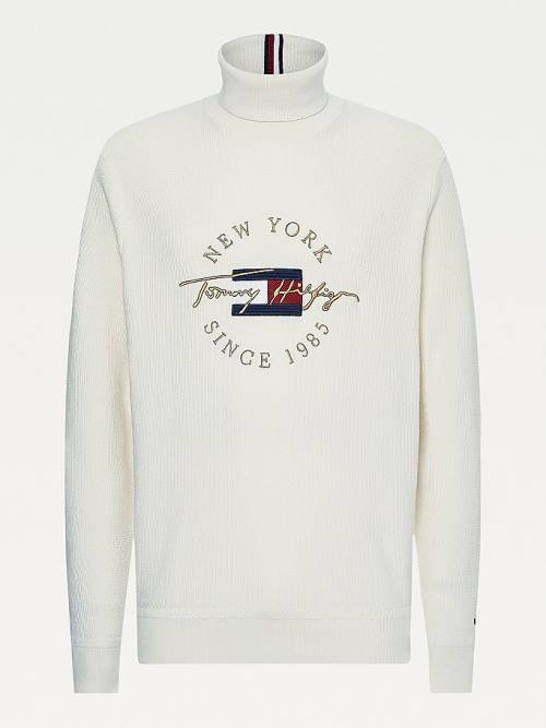 Muške Tommy Hilfiger Icons TH Flex Roll Neck Jumper Džemper Bela | TH304YAS