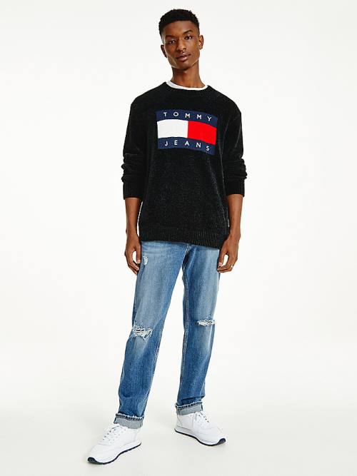 Muške Tommy Hilfiger Intarsia Flag Relaxed Fit Jumper Džemper Crna | TH056CVE