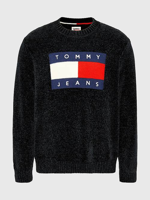 Muške Tommy Hilfiger Intarsia Flag Relaxed Fit Jumper Džemper Crna | TH056CVE