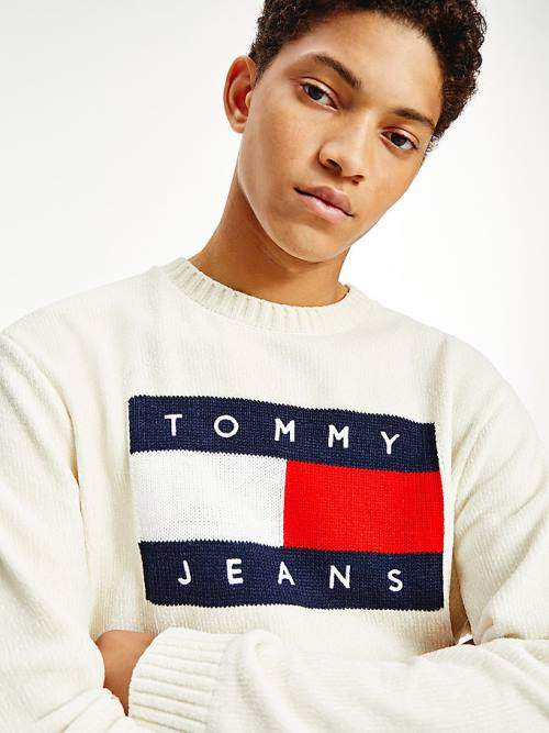 Muške Tommy Hilfiger Intarsia Flag Relaxed Fit Jumper Džemper Bela | TH512HRS