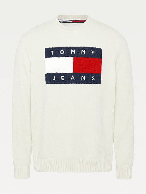 Muške Tommy Hilfiger Intarsia Flag Relaxed Fit Jumper Džemper Bela | TH512HRS