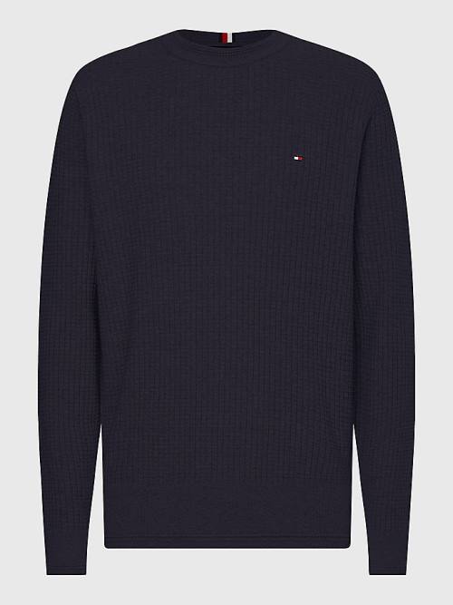 Muške Tommy Hilfiger Knitted Grid Check Crew Neck Jumper Džemper Plava | TH018CIX