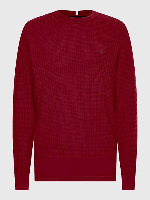 Muške Tommy Hilfiger Knitted Grid Check Crew Neck Jumper Džemper Crveni | TH608KPX