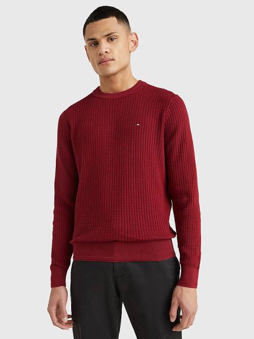 Muške Tommy Hilfiger Knitted Grid Check Crew Neck Jumper Džemper Crveni | TH608KPX