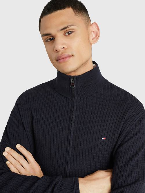 Muške Tommy Hilfiger Knitted Grid Check Zip-Thru Jumper Džemper Plava | TH687NIA