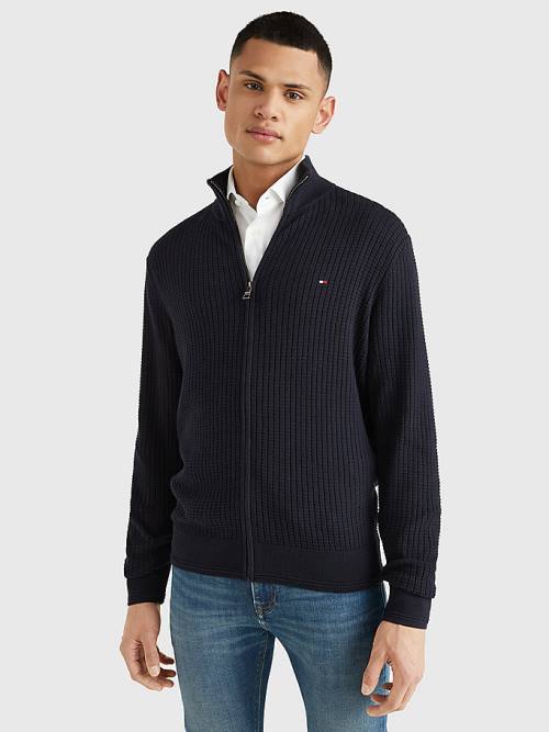 Muške Tommy Hilfiger Knitted Grid Check Zip-Thru Jumper Džemper Plava | TH687NIA