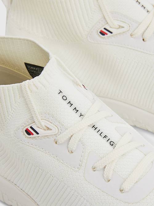 Muške Tommy Hilfiger Knitted Runner High-Top Patike Bela | TH806ANB