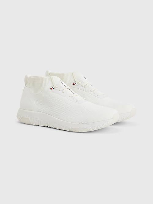 Muške Tommy Hilfiger Knitted Runner High-Top Patike Bela | TH806ANB