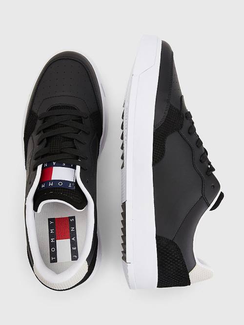 Muške Tommy Hilfiger Leather Cupsole Patike Crna | TH249HGT