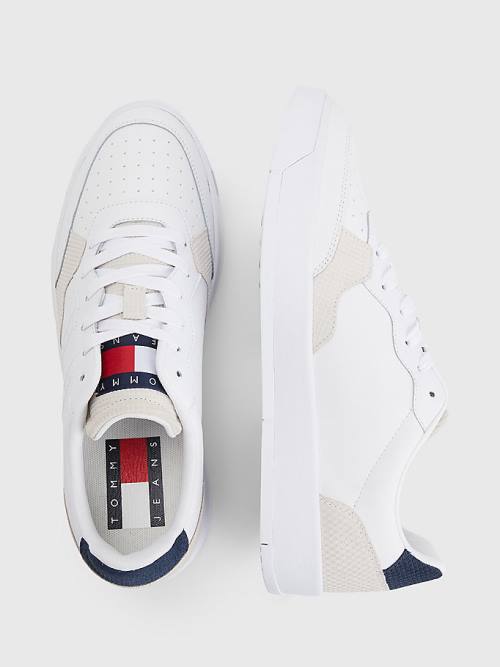 Muške Tommy Hilfiger Leather Cupsole Patike Bela | TH530MHW