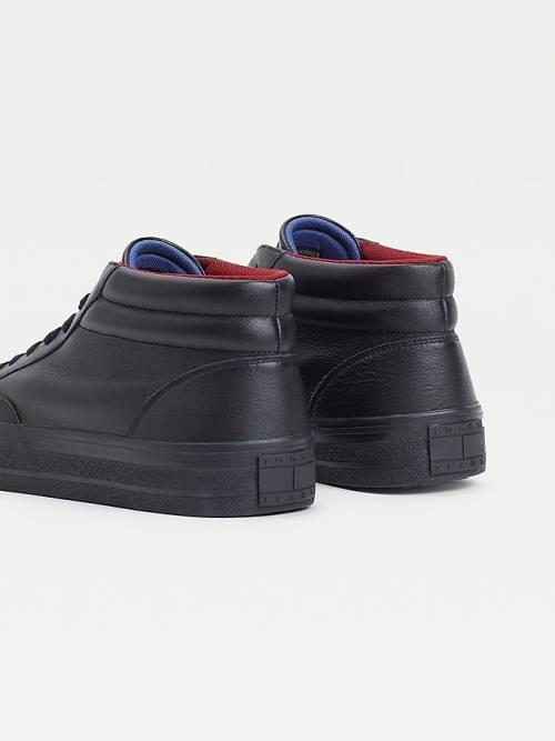 Muške Tommy Hilfiger Leather Mid Skate Patike Crna | TH524KRZ