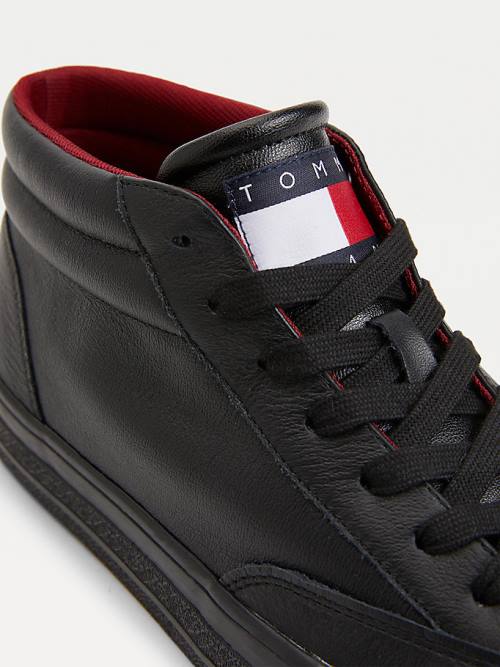 Muške Tommy Hilfiger Leather Mid Skate Patike Crna | TH524KRZ