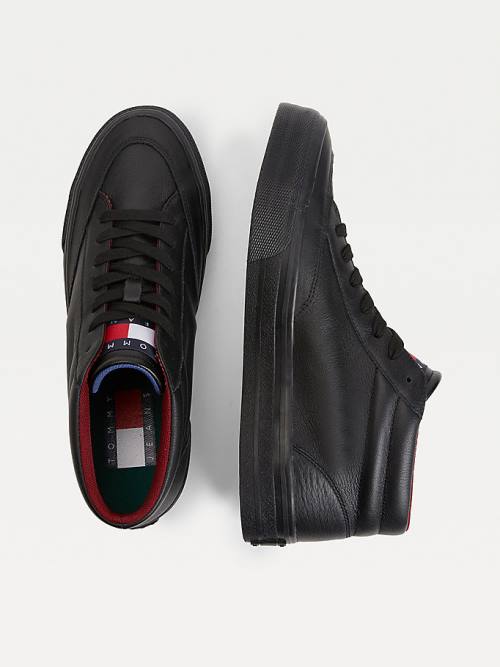 Muške Tommy Hilfiger Leather Mid Skate Patike Crna | TH524KRZ