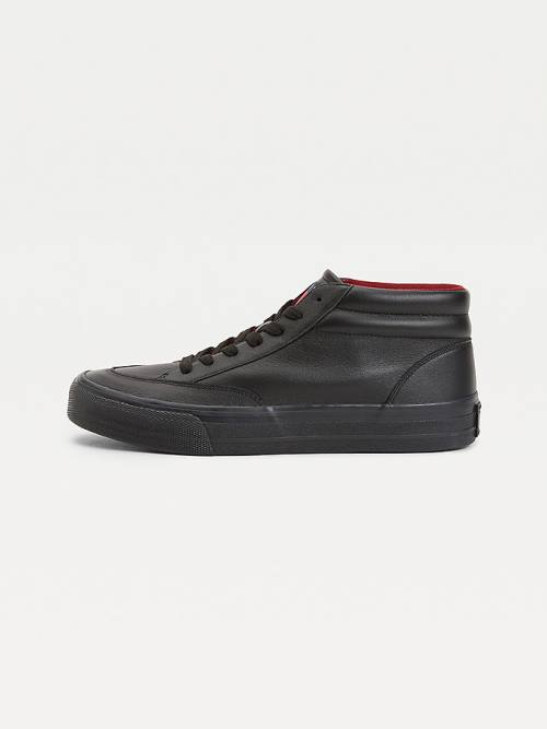 Muške Tommy Hilfiger Leather Mid Skate Patike Crna | TH524KRZ