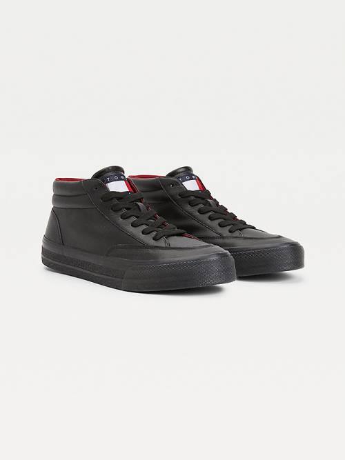 Muške Tommy Hilfiger Leather Mid Skate Patike Crna | TH524KRZ