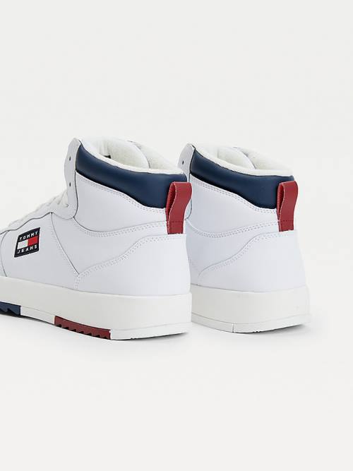 Muške Tommy Hilfiger Leather Mid-Top Patike Bela | TH497SNW