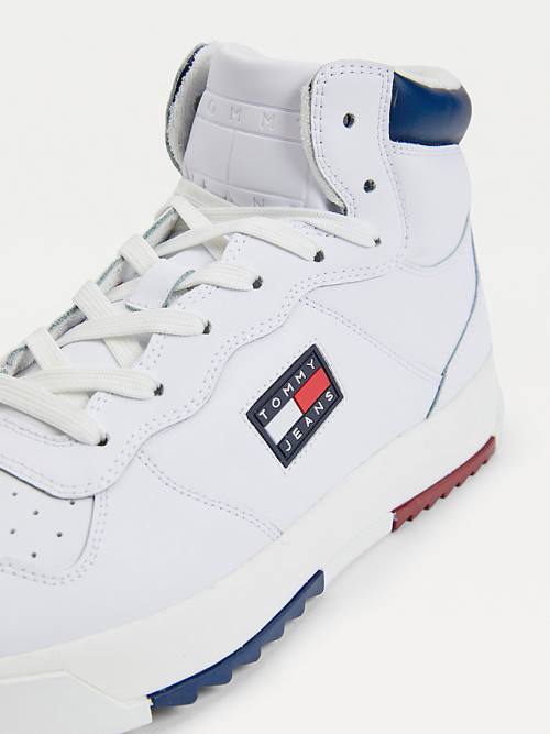 Muške Tommy Hilfiger Leather Mid-Top Patike Bela | TH497SNW