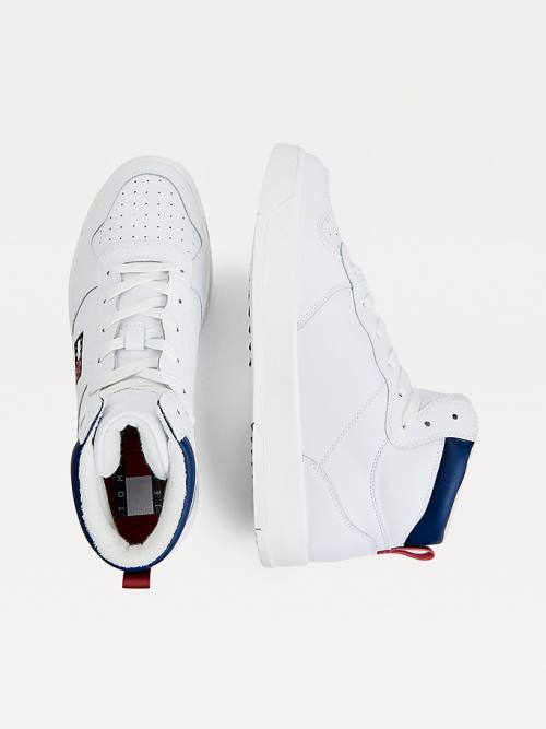 Muške Tommy Hilfiger Leather Mid-Top Patike Bela | TH497SNW