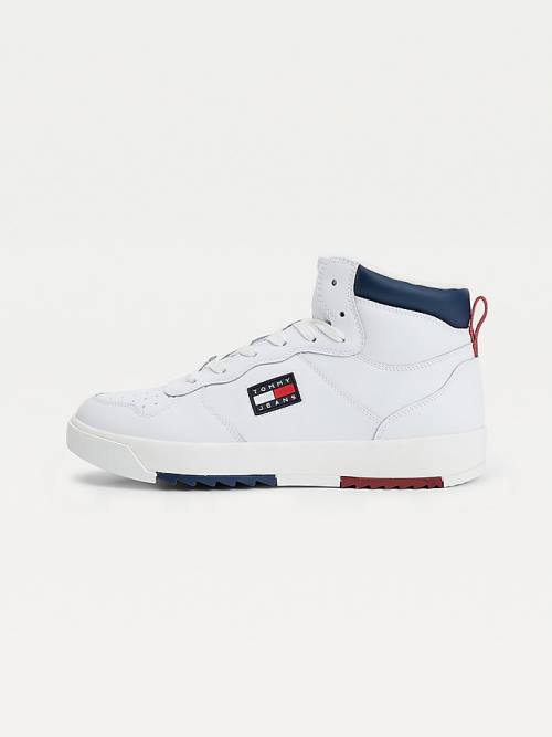 Muške Tommy Hilfiger Leather Mid-Top Patike Bela | TH497SNW