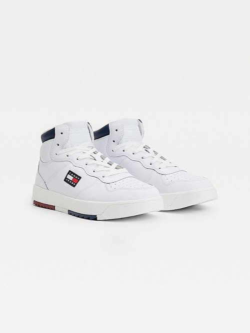 Muške Tommy Hilfiger Leather Mid-Top Patike Bela | TH497SNW