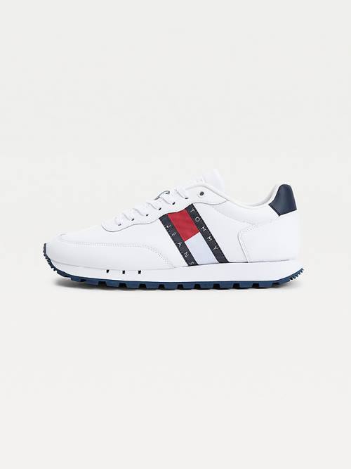 Muške Tommy Hilfiger Leather Mix Webbing Logo Patike Bela | TH759HIT