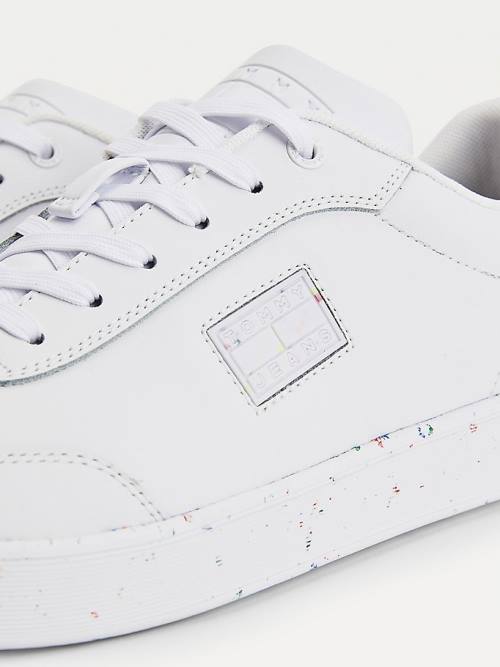 Muške Tommy Hilfiger Leather Speckled Cupsole Patike Bela | TH318TGH