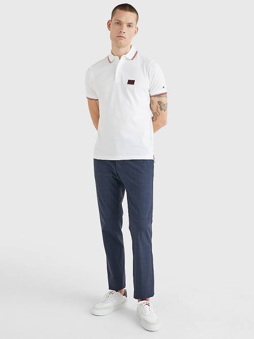 Muške Tommy Hilfiger Logo Contrast Tipped Slim Polo Majice Bela | TH463MXP