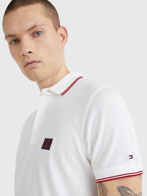 Muške Tommy Hilfiger Logo Contrast Tipped Slim Polo Majice Bela | TH463MXP