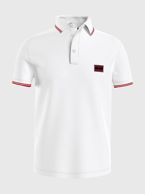 Muške Tommy Hilfiger Logo Contrast Tipped Slim Polo Majice Bela | TH463MXP