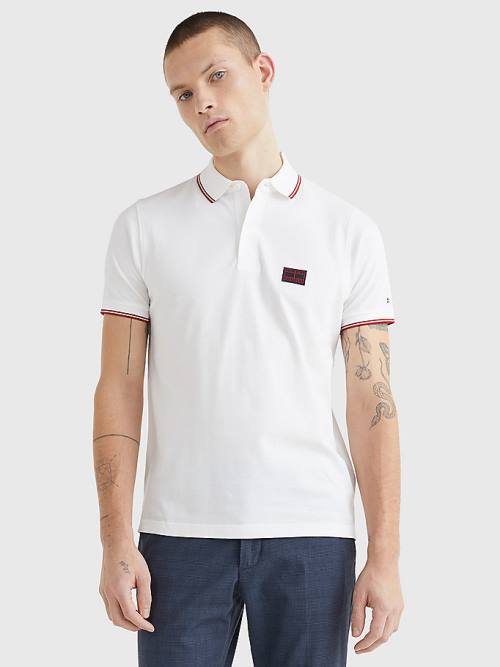 Muške Tommy Hilfiger Logo Contrast Tipped Slim Polo Majice Bela | TH463MXP