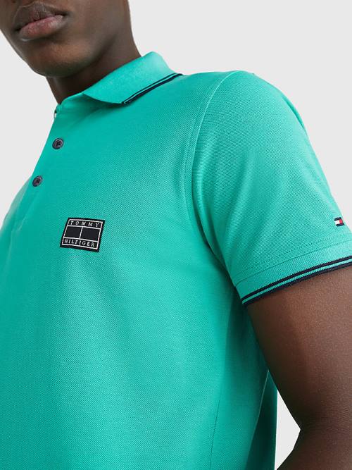 Muške Tommy Hilfiger Logo Contrast Tipped Slim Polo Majice Zeleno | TH852NCR