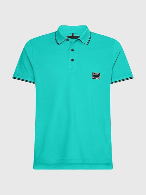 Muške Tommy Hilfiger Logo Contrast Tipped Slim Polo Majice Zeleno | TH852NCR