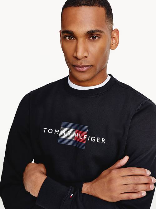 Muške Tommy Hilfiger Logo Crew Neck Duksevi Crna | TH183AXC