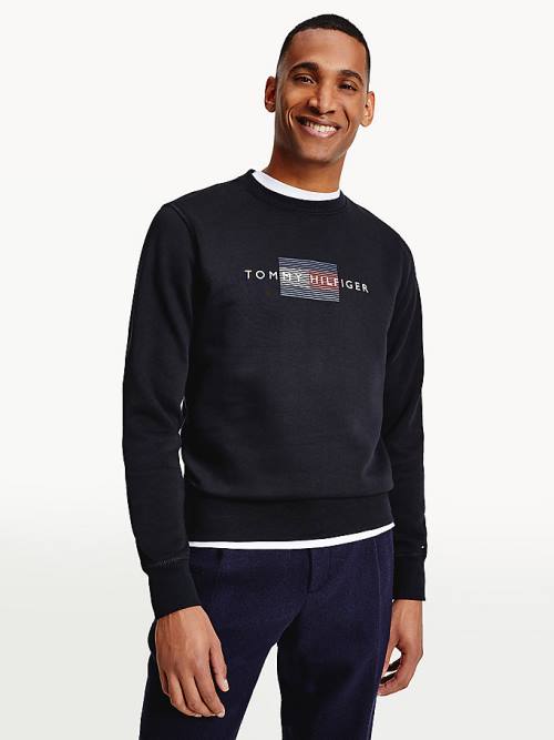 Muške Tommy Hilfiger Logo Crew Neck Duksevi Crna | TH183AXC