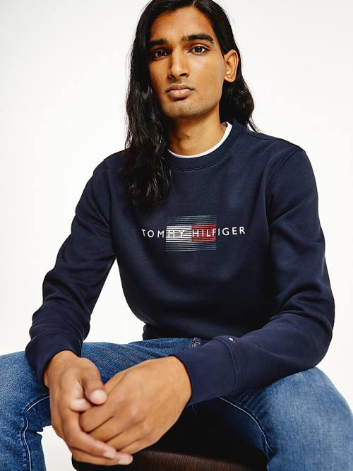 Muške Tommy Hilfiger Logo Crew Neck Duksevi Plava | TH284ZCL