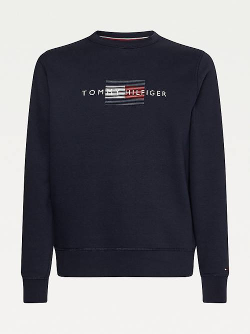 Muške Tommy Hilfiger Logo Crew Neck Duksevi Plava | TH284ZCL