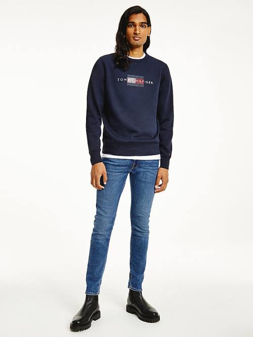 Muške Tommy Hilfiger Logo Crew Neck Duksevi Plava | TH284ZCL