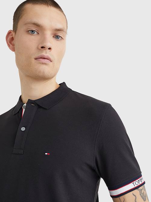 Muške Tommy Hilfiger Logo Cuff Regular Fit Polo Majice Crna | TH015MLN