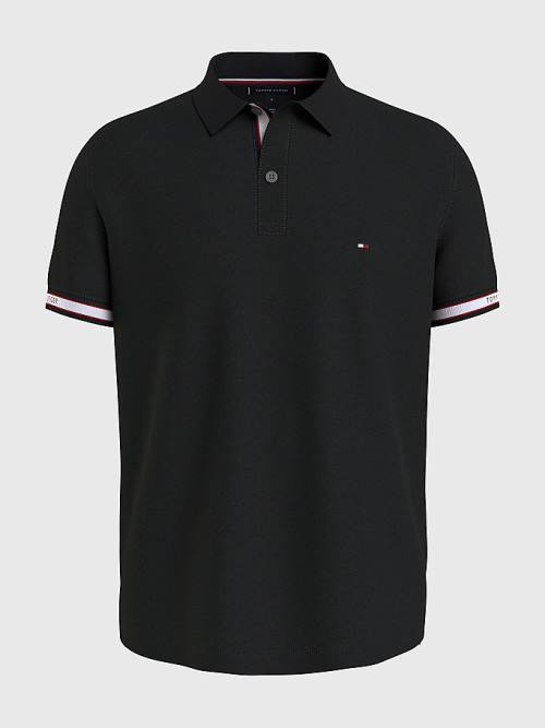 Muške Tommy Hilfiger Logo Cuff Regular Fit Polo Majice Crna | TH015MLN