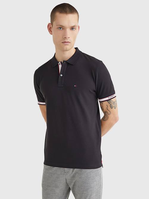 Muške Tommy Hilfiger Logo Cuff Regular Fit Polo Majice Crna | TH015MLN