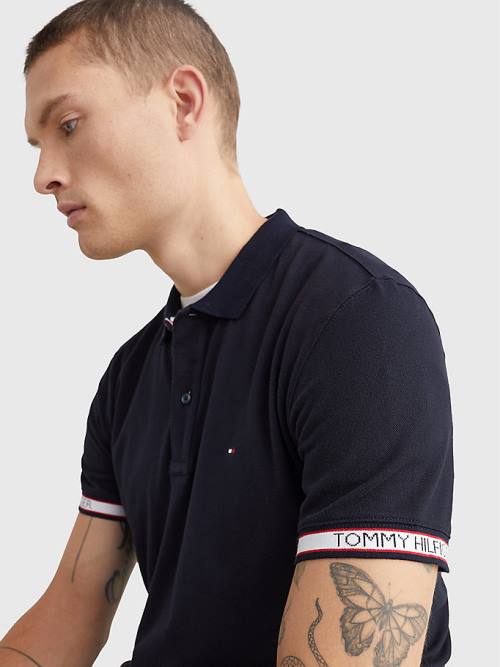 Muške Tommy Hilfiger Logo Cuff Regular Fit Polo Majice Plava | TH395QHV