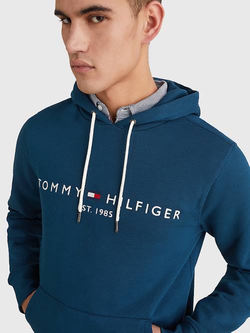 Muške Tommy Hilfiger Logo Duks Hoodie Plava | TH523WSD